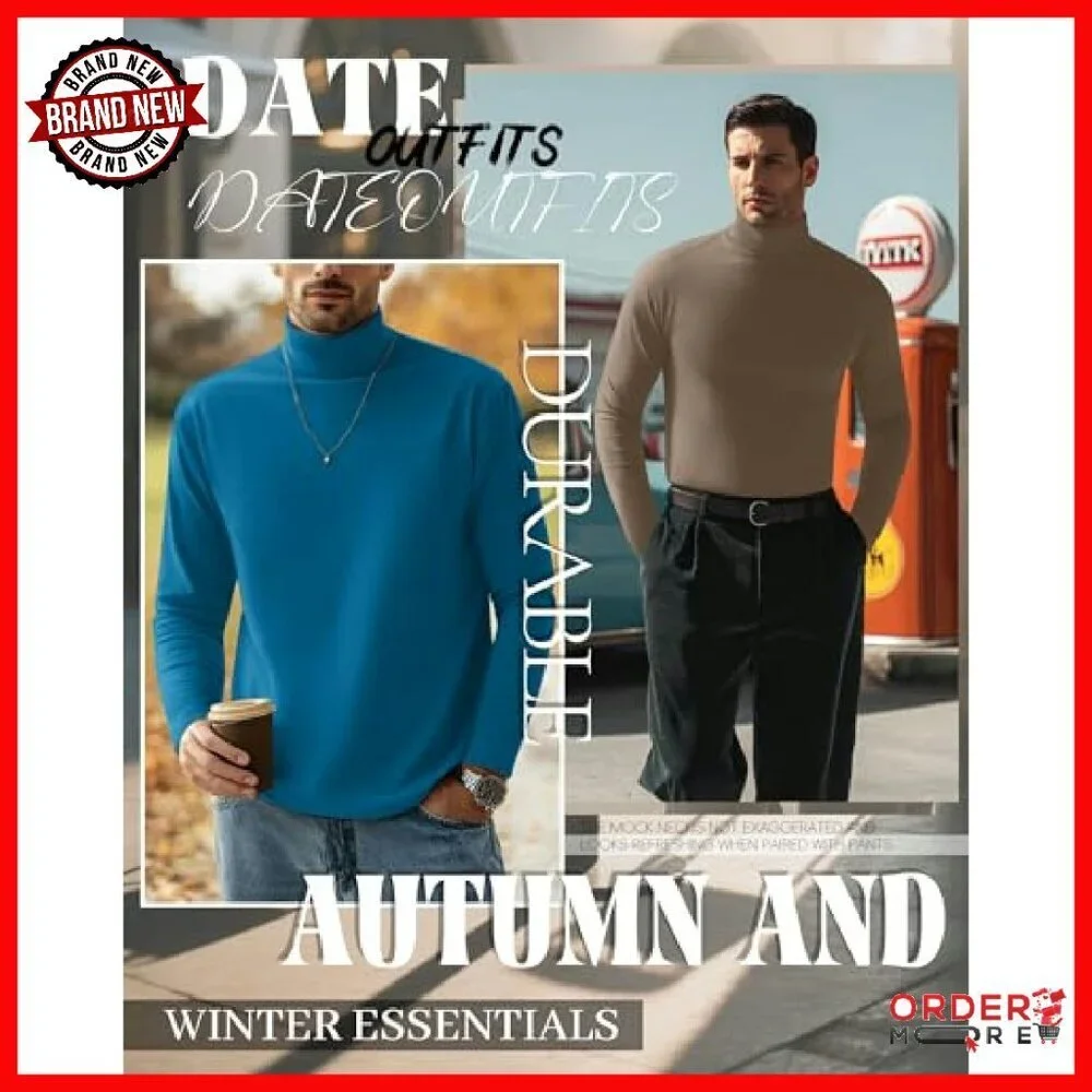 Men's Big Tall Turtleneck Shirts 6 Pack Long Sleeve Thermal Tops